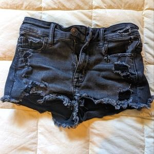 American eagle black denim distressed shorts
